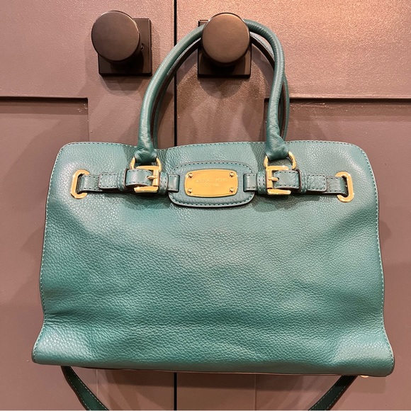 Michael Kors Handbags - Michael Kors Hamilton East West Sea Green Pebbled Leather Bag/Tote EUC